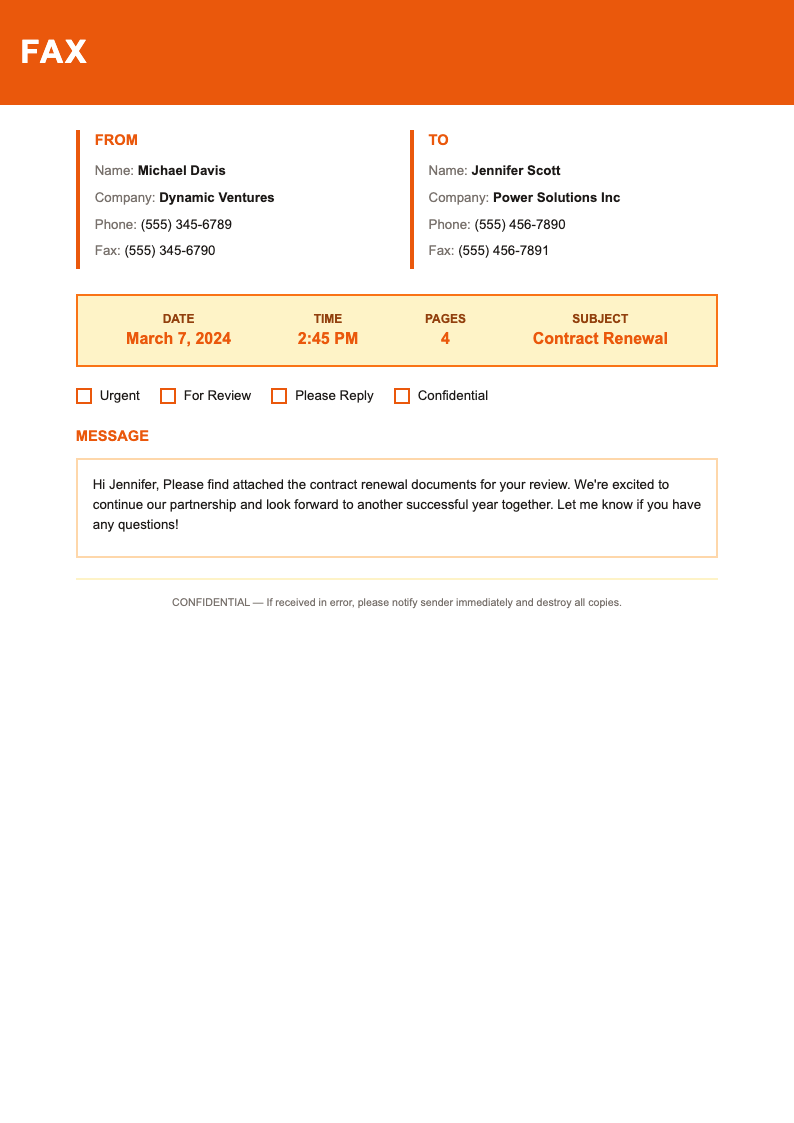 Orange energetic fax cover page